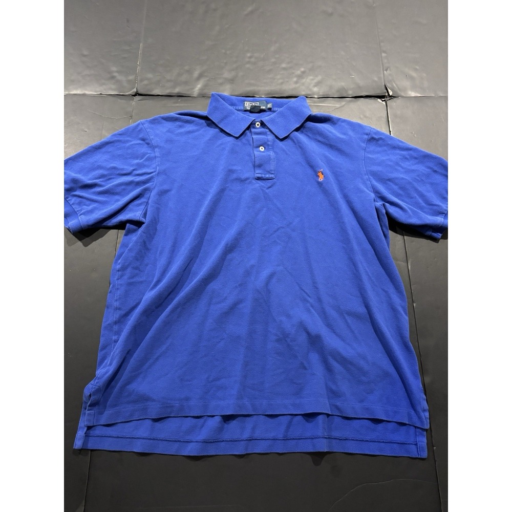 Polo by Ralph Lauren Men's Blue Classic Fit Short Sleeve Polo Orange Pony XLT